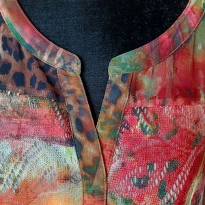 Chico's Colorful Split Neck Top sz 2 = Lg